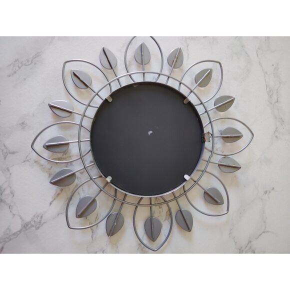Round Wall Accent Decorative Mirror Silver Metal Flower Rhinestone 9.5" - Picture 5 of 13